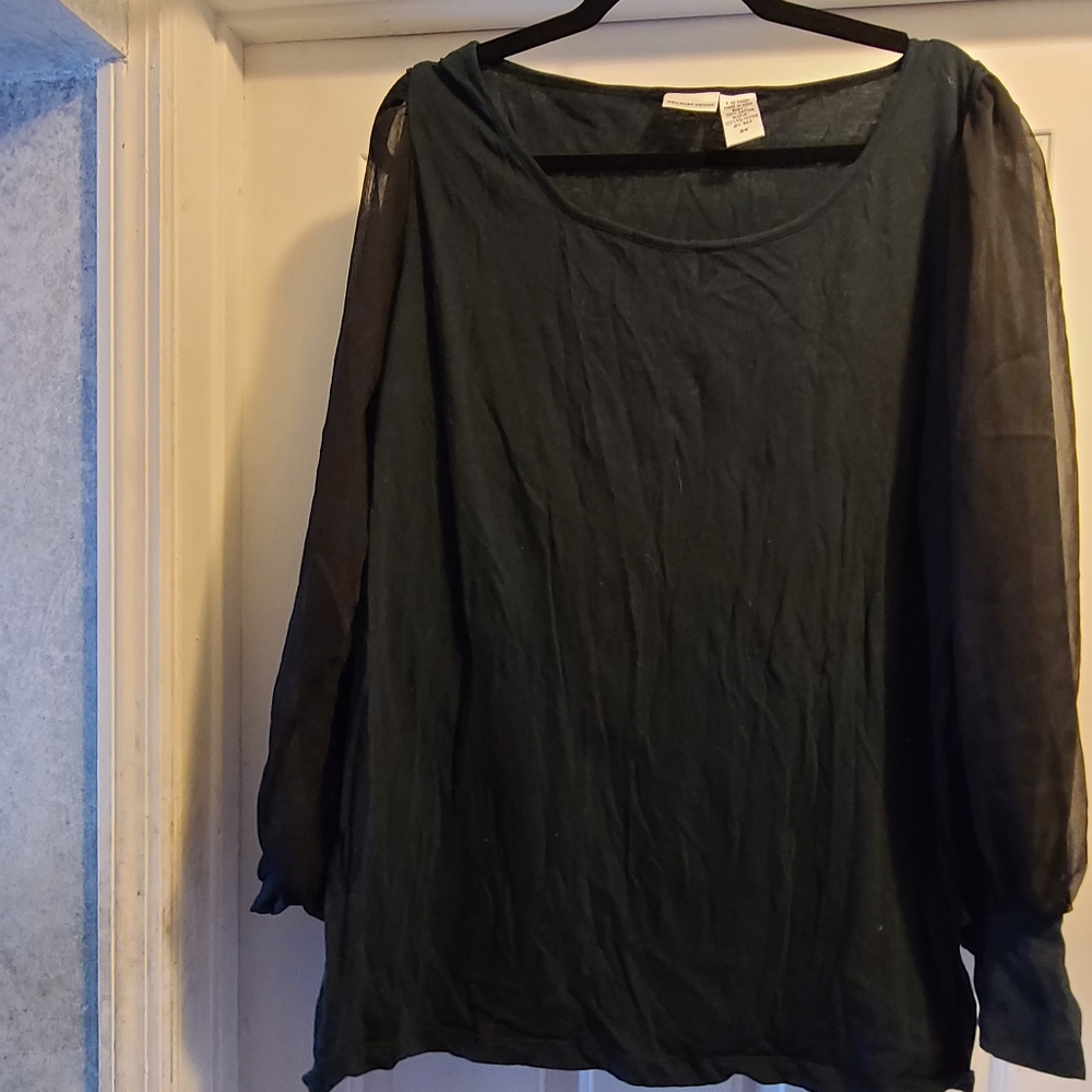 Newport News Black Dressy Top with sheer sleeves